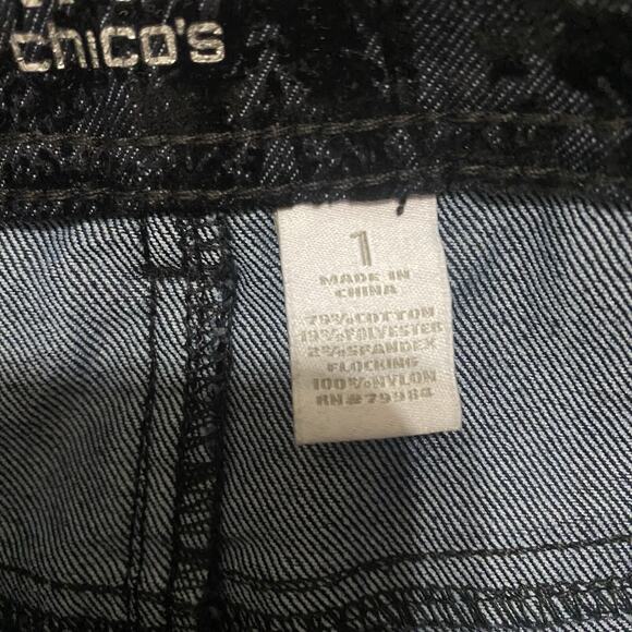 Chicos Paisley Jeans Womens Sz 1 US 8 Black Velvet Textured Stretch Party‎ - Picture 6 of 10